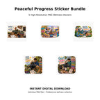 Peaceful Progress Sticker Bundle Pack 4 – 5 high-resolution PNG wellness sticker designs celebrating daily progress and mindful choices