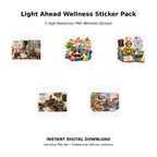 Light Ahead Wellness Sticker Pack 14 – 5 high-resolution PNG wellness sticker designs celebrating gentleness, joy and daily wellness choices