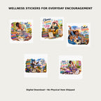 Calm and Confidence Sticker Bundle Pack 9 – Lifestyle mockup showing all 5 wellness sticker designs for everyday encouragement