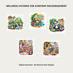 Hope in Motion Wellness Stickers Pack 2 – Lifestyle mockup showing all 5 wellness sticker designs for everyday encouragement