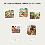 Choose Joy Digital Sticker Pack 11 – Lifestyle mockup showing all 5 wellness sticker designs for everyday encouragement