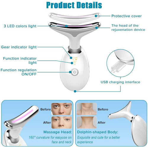 3 Mode LED Neck Face Massager For Youthful Sculpted Skin