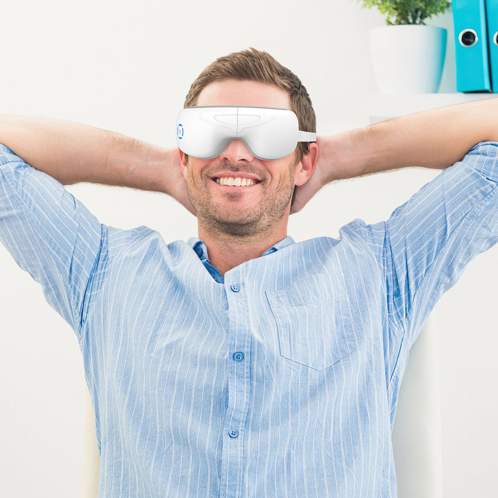Masajeador ocular con calor RelaxVision para el alivio del estrés y la vista.