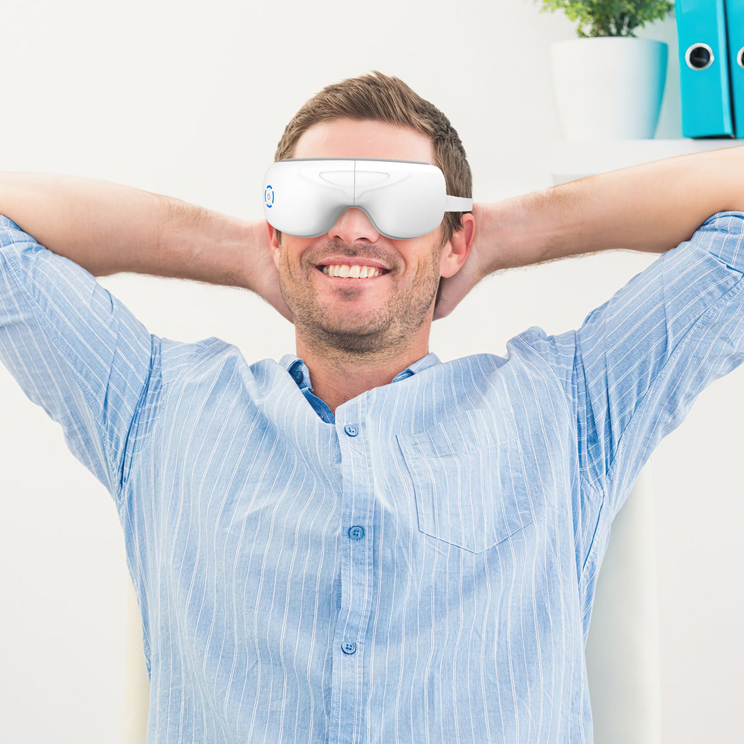 Masajeador ocular con calor RelaxVision para el alivio del estrés y la vista.