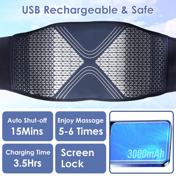 Masajeador lumbar inalámbrico WarmRelief para aliviar el dolor y promover la relajación.