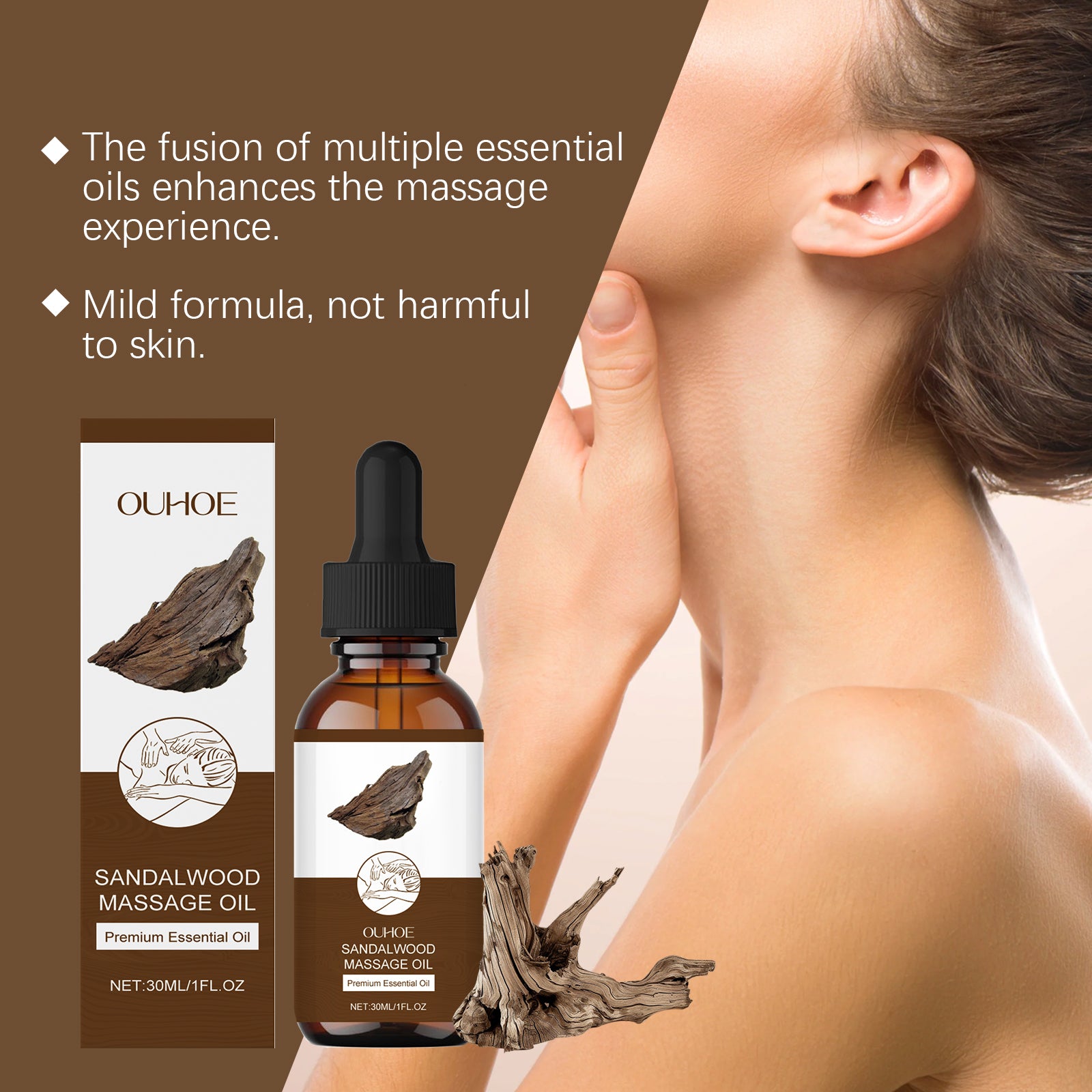Huile de massage au bois de santal SilkSoothe pour une peau douce, hydratée et éclatante