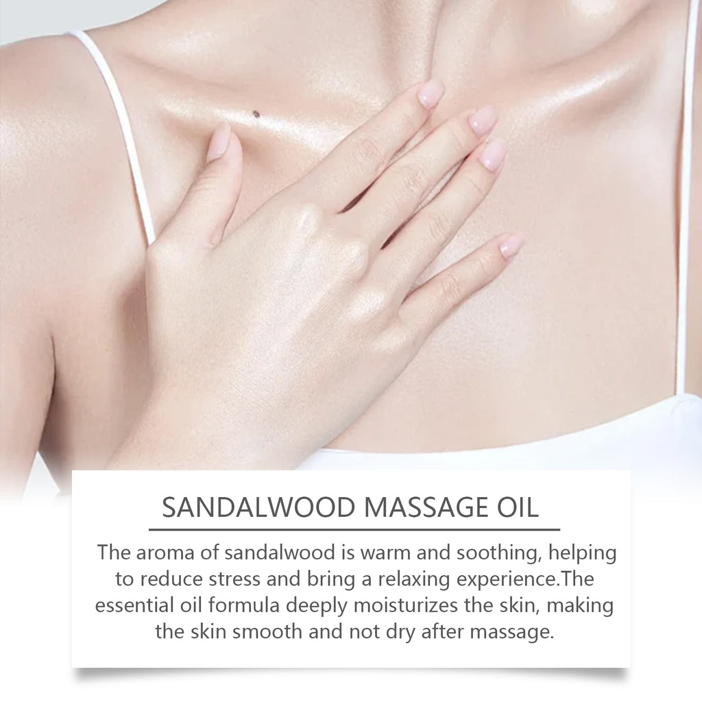 Huile de massage au bois de santal SilkSoothe pour une peau douce, hydratée et éclatante