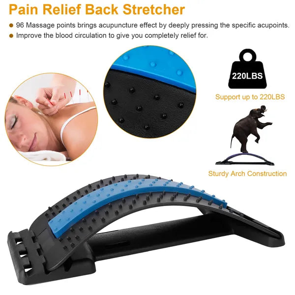 Estirador de espalda SpineRelief para mayor comodidad en la parte superior e inferior de la espalda.
