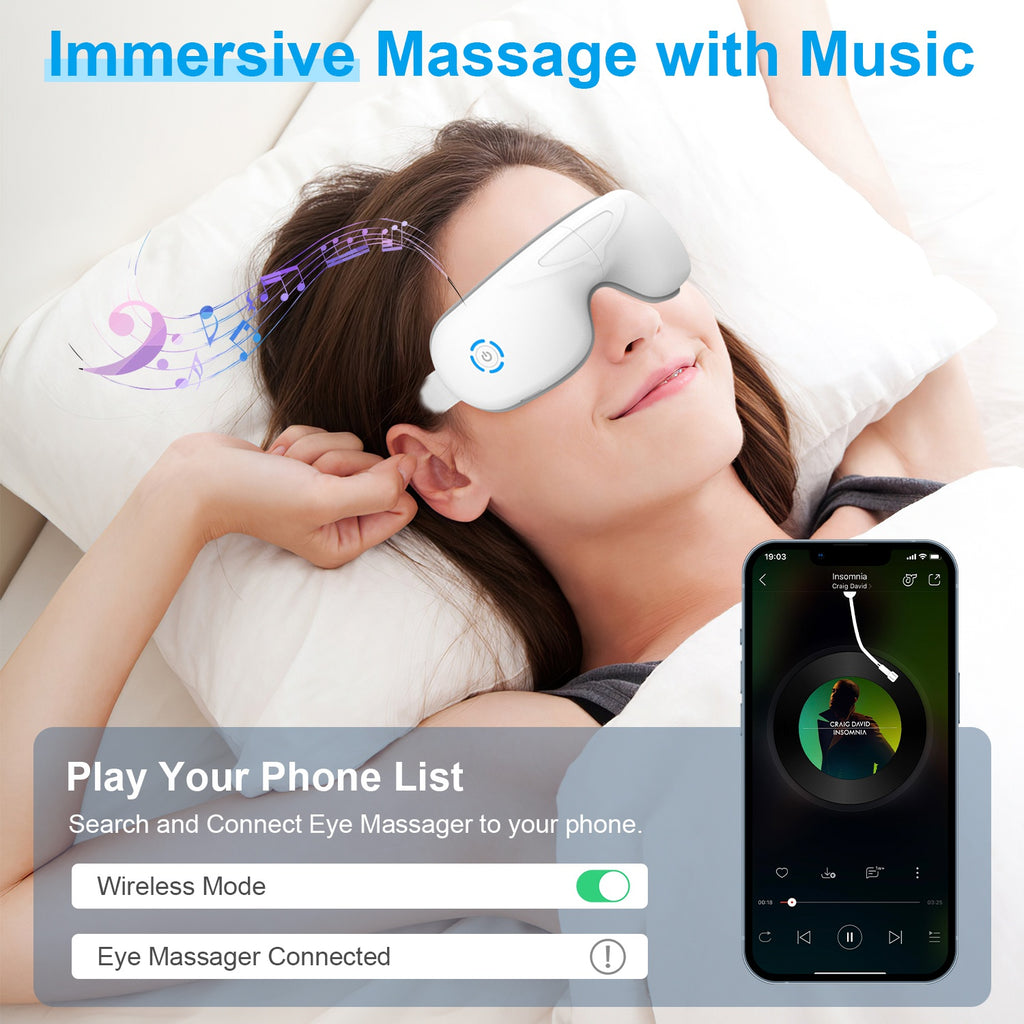 Masajeador ocular con calor RelaxVision para el alivio del estrés y la vista.