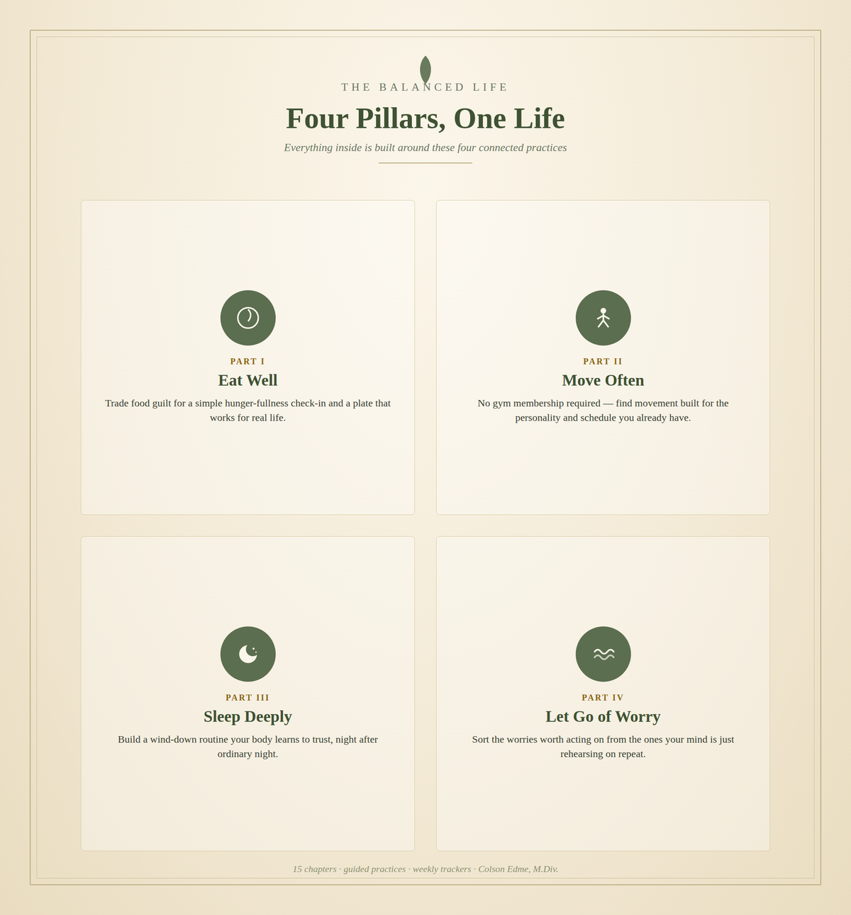 The Balanced Life - Four Pillars One Life: Eat Well, Move Often, Sleep Deeply, Let Go of Worry