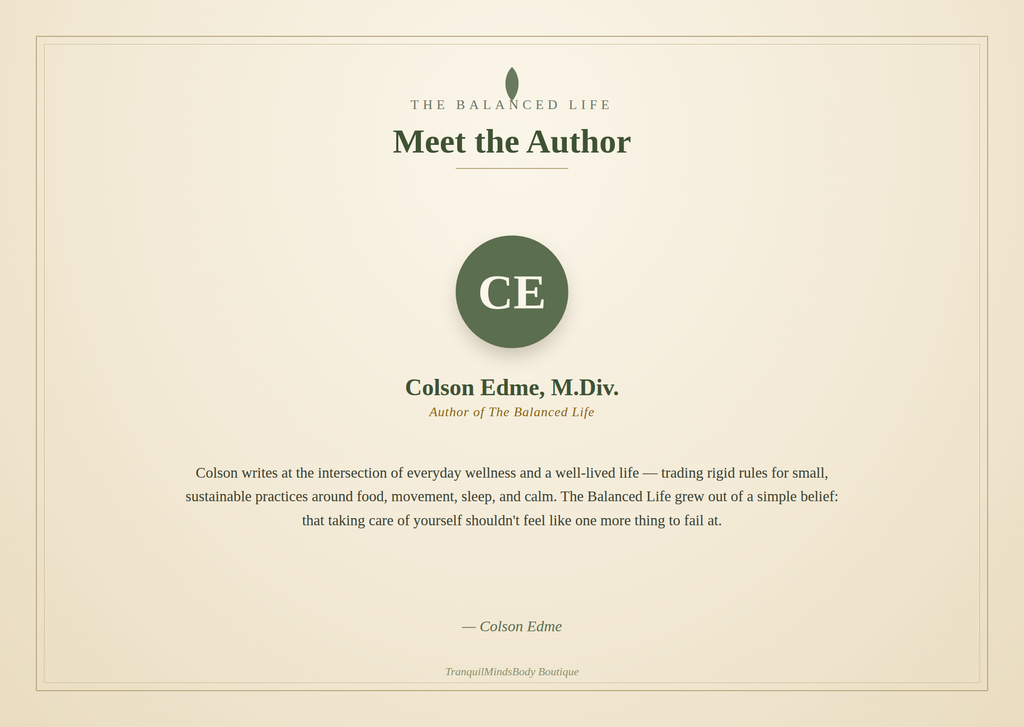 Meet the Author - Colson Edme, M.Div. - Author of The Balanced Life - TranquilMindsBody Boutique