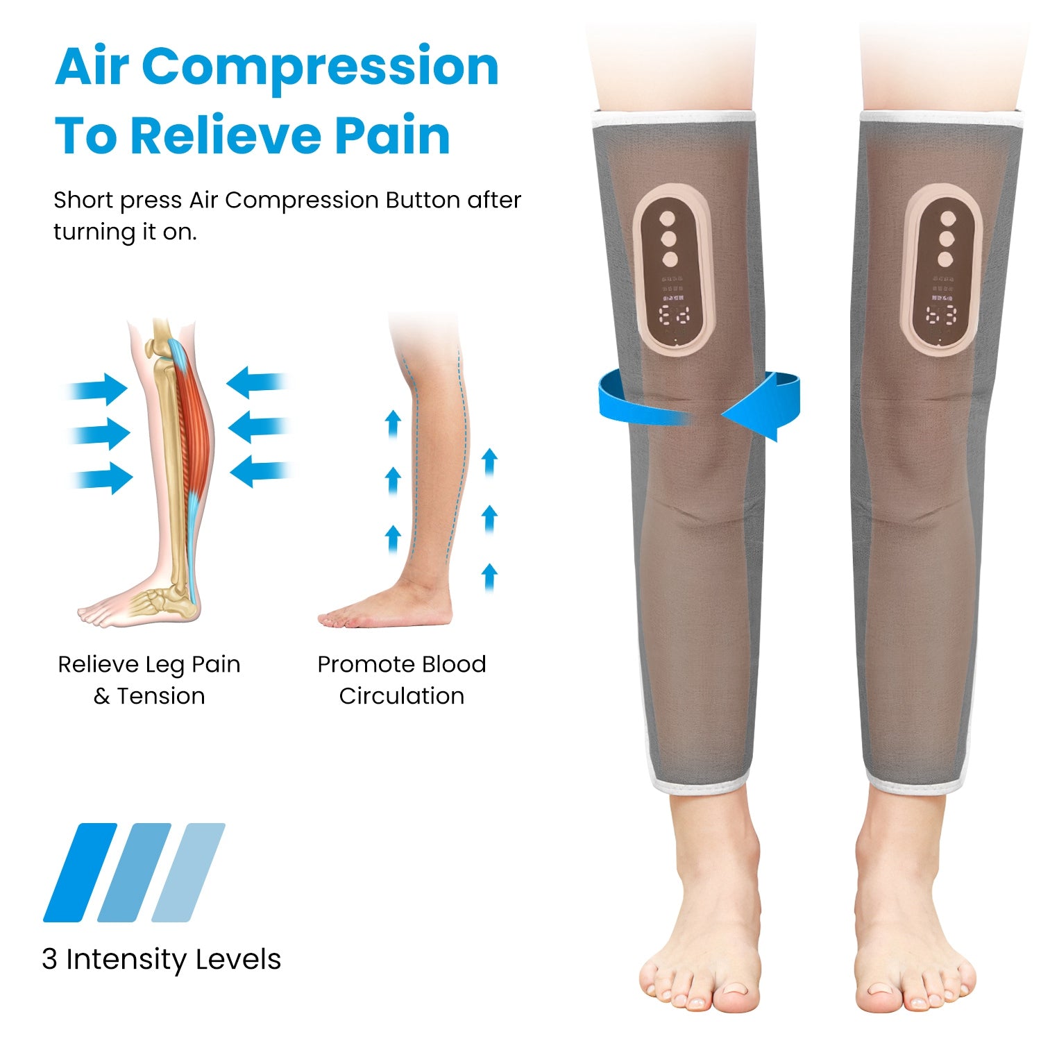 Masajeador de piernas inalámbrico FlexRelief para alivio del dolor y relajación.