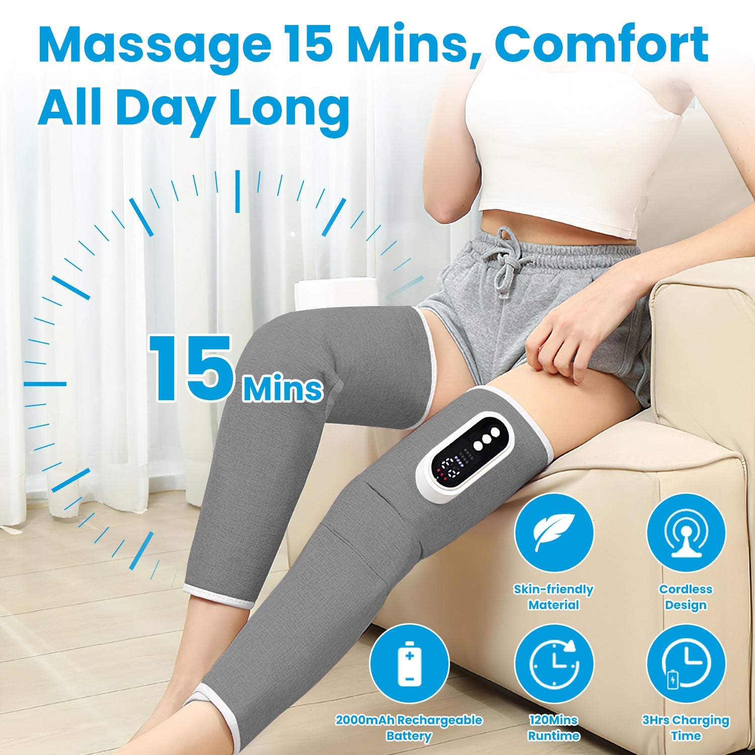 Masajeador de piernas inalámbrico FlexRelief para alivio del dolor y relajación.