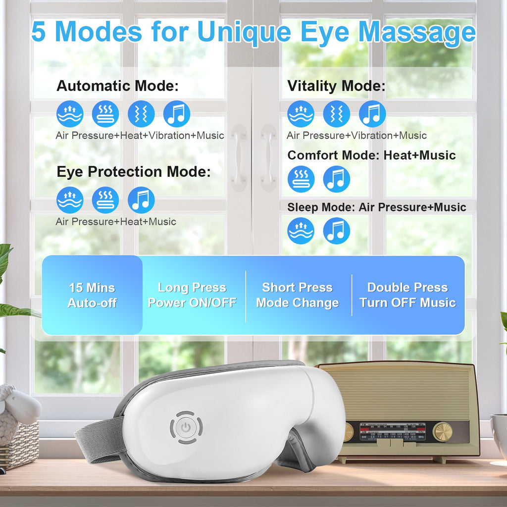 Masajeador ocular con calor RelaxVision para el alivio del estrés y la vista.
