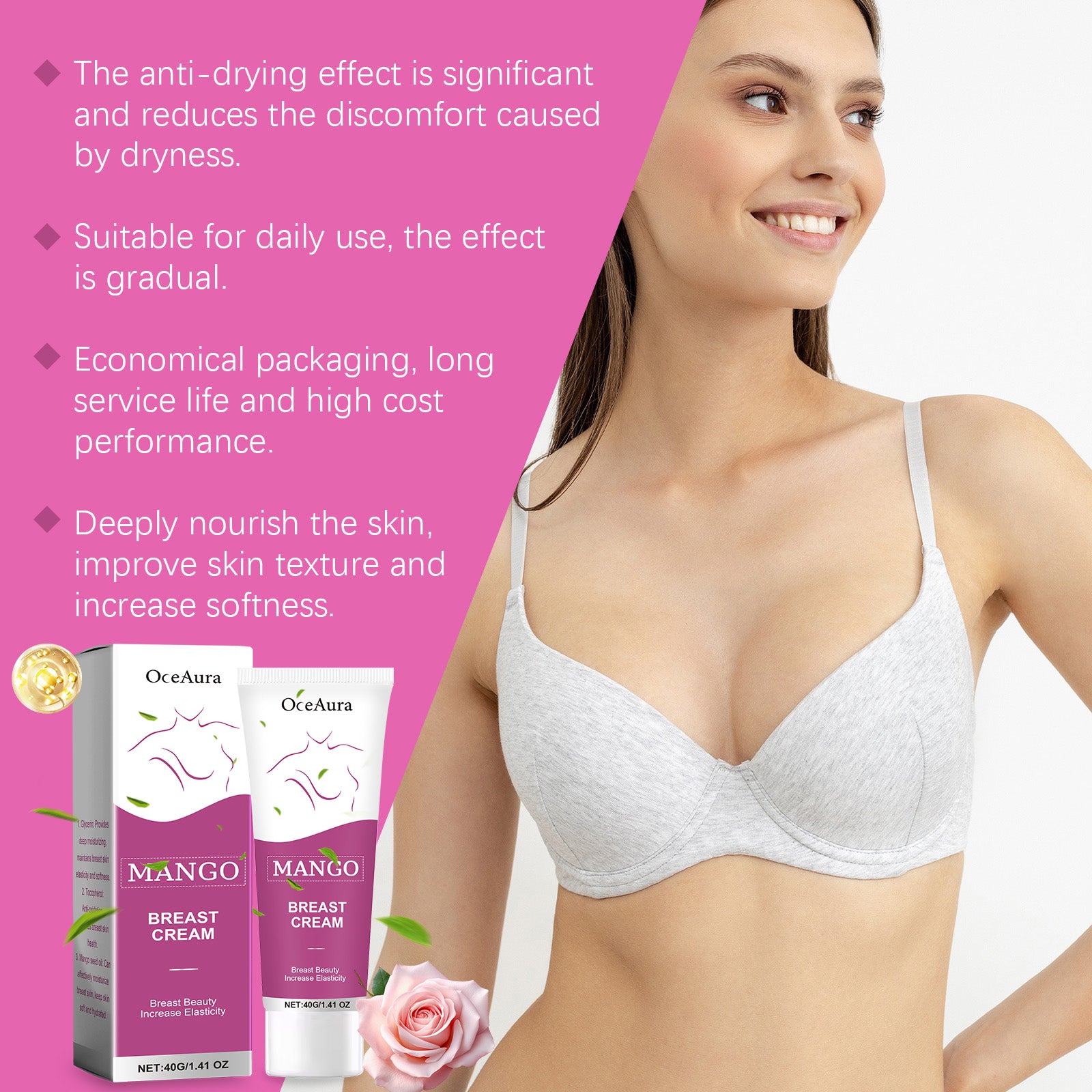 Crema de masaje para senos SilkGlow para una piel suave, nutrida y hermosa.