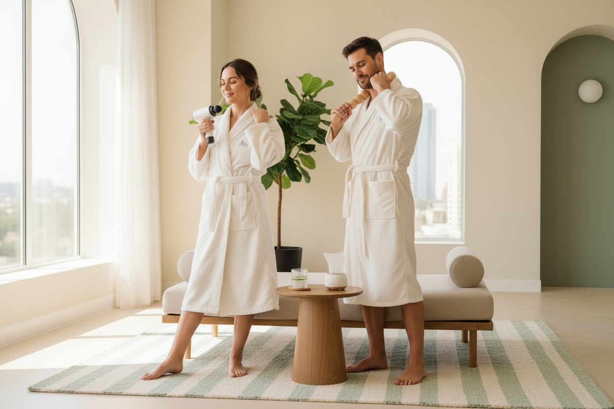 Desktop Hero - Full Body Man and Woman with Devices