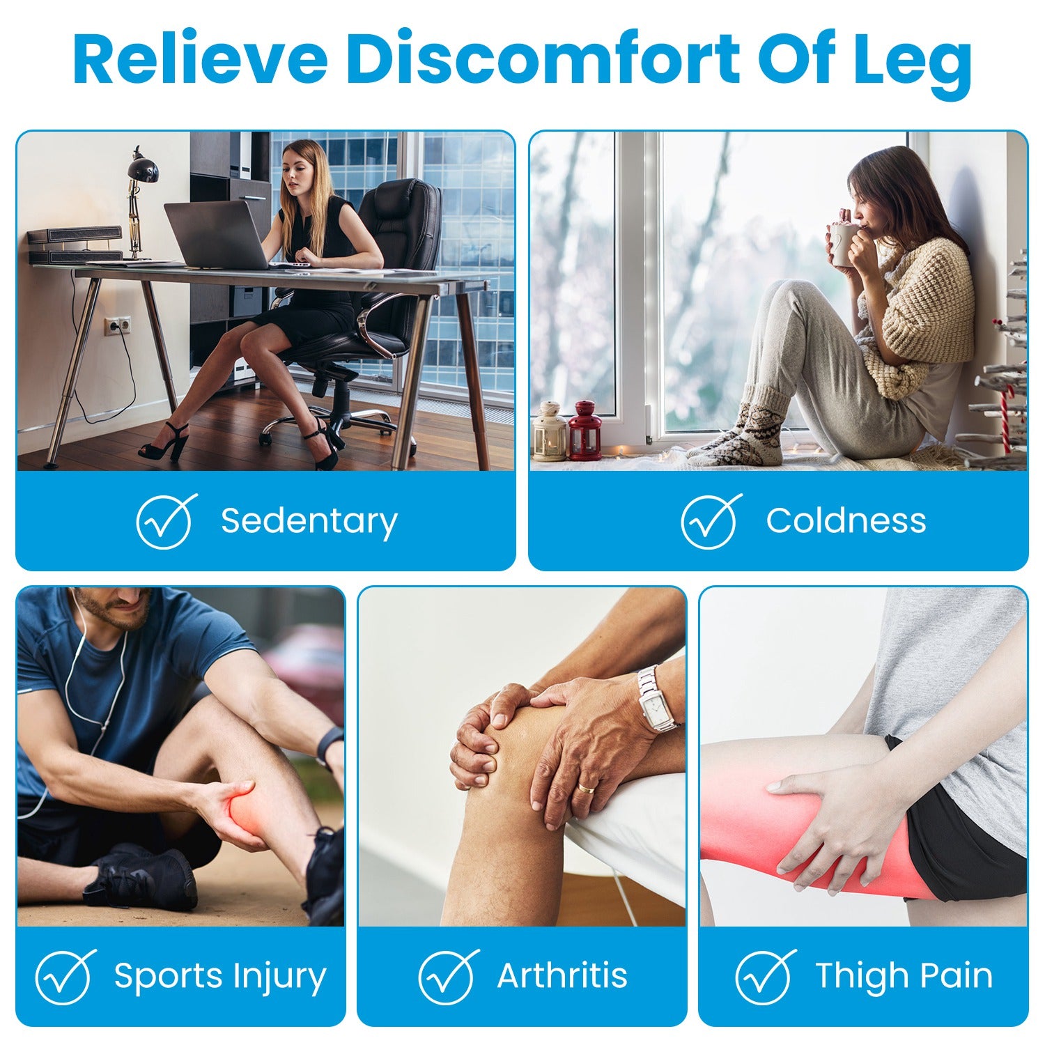 Masajeador de piernas inalámbrico FlexRelief para alivio del dolor y relajación.