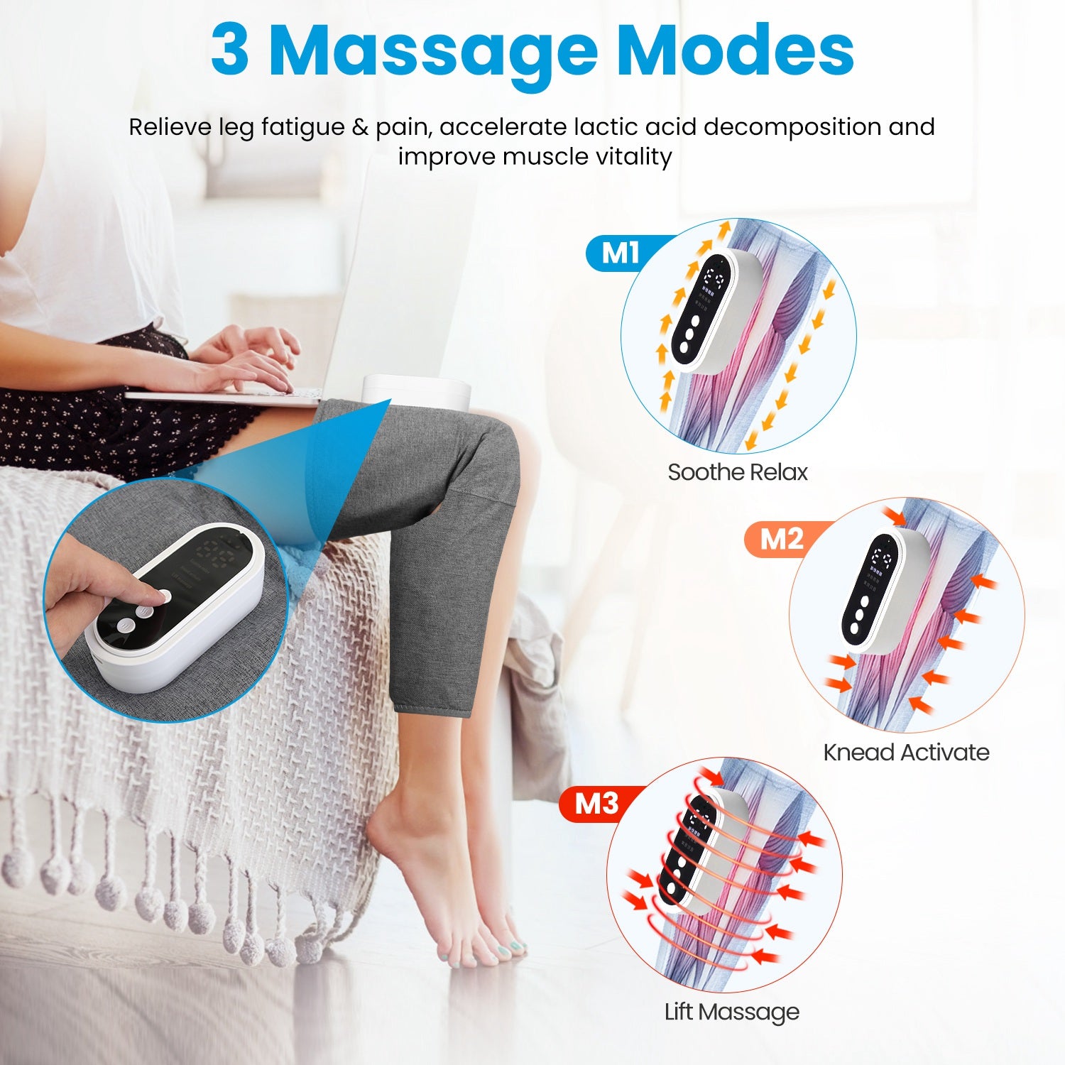 Masajeador de piernas inalámbrico FlexRelief para alivio del dolor y relajación.