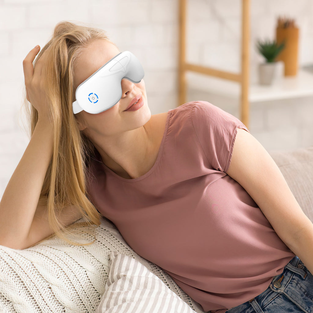 Masajeador ocular con calor RelaxVision para el alivio del estrés y la vista.